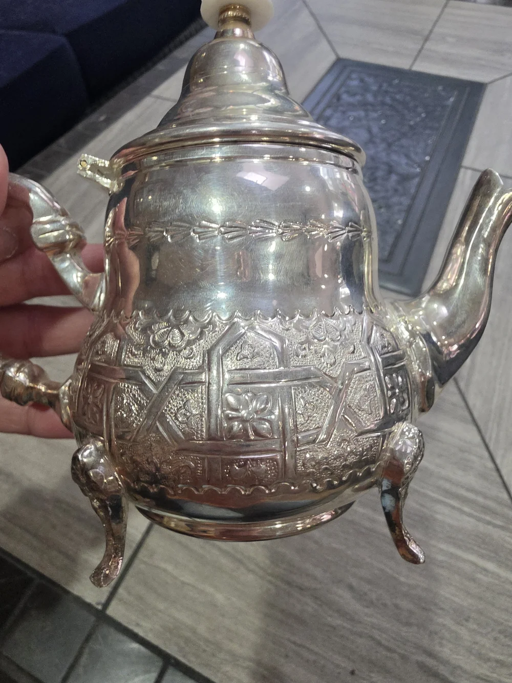 Silver-Tone Ornate Teapot - Elegant Serving Teapot